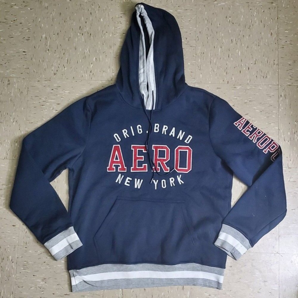 Aeropostale Navy Blue Vintage Hoodie Gray & White accents Pullover XL Mens NWT